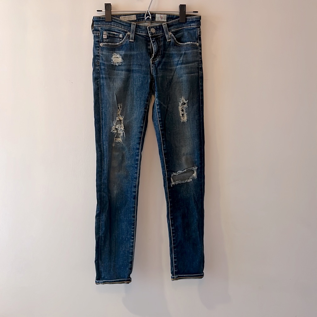 Stevie Ankle Ag Jeans - Dark Wash Distressed 25r